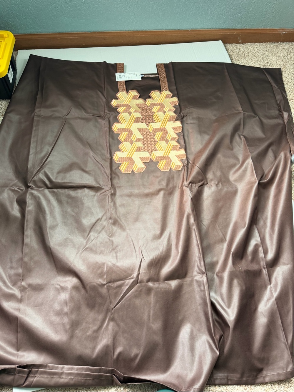 HD African Men Agbada Boubou Caftan 3 Piece Embroidered Brown 2XL NWT PH10667